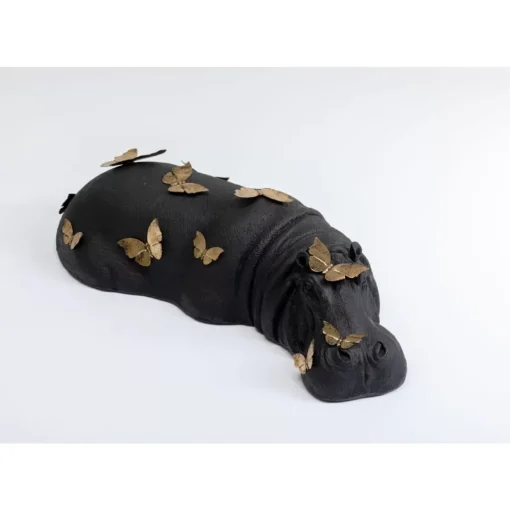 Deko Figur Hippo Butterflies 35Cm
