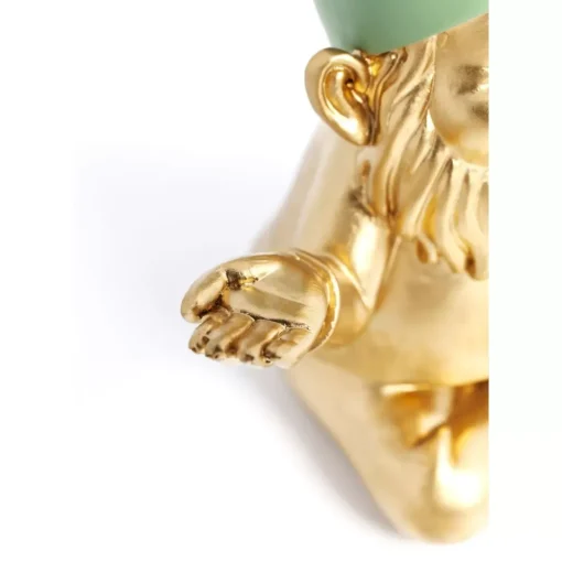 Deko Figur Zwerg Meditation Gold Grun 19Cm