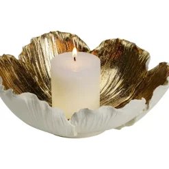 Deko Schale Flower Bloom Creme Gold O25Cm
