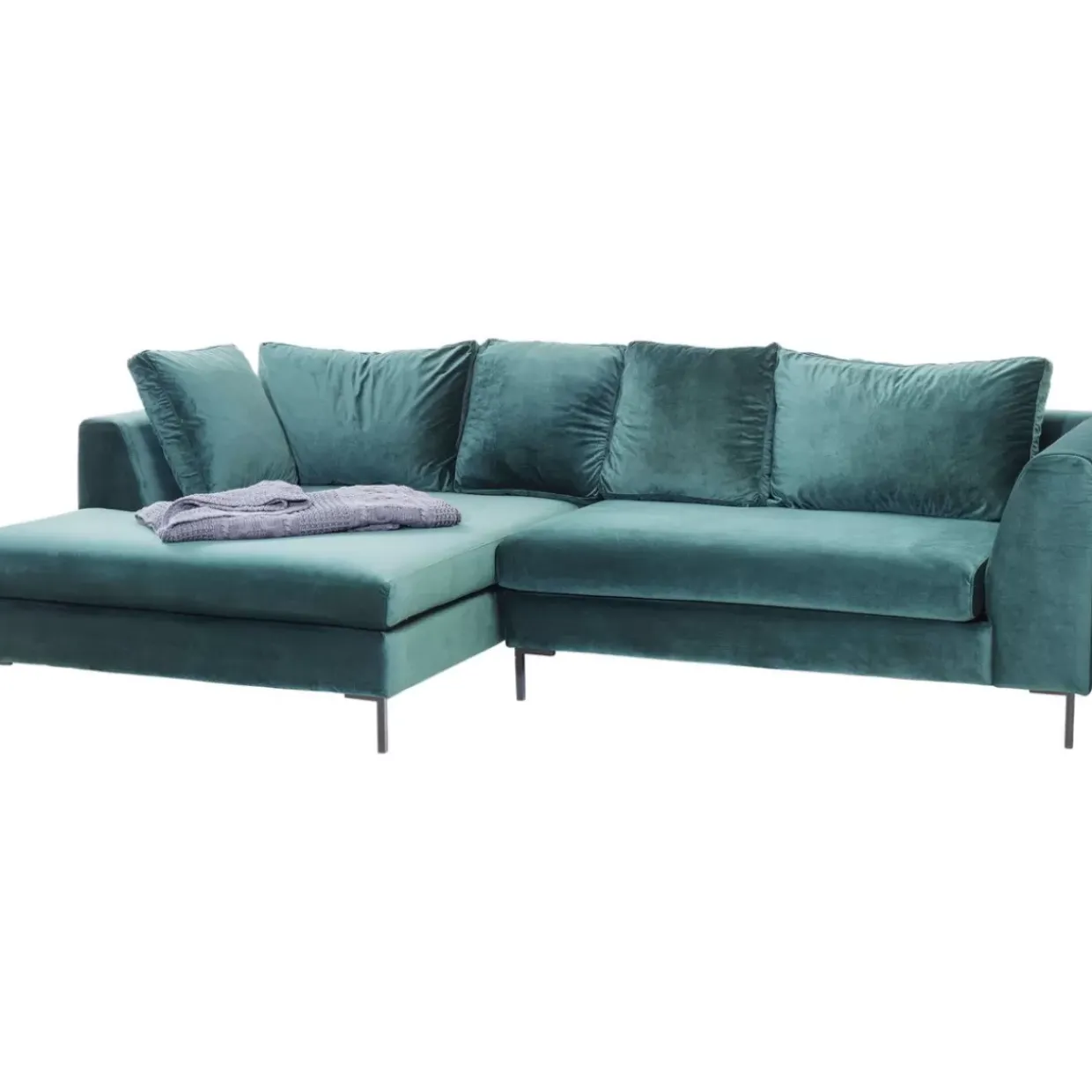 Ecksofa Gianni Velvet Dunkelgrun Links Schwarz